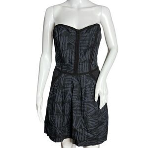 Ecote Dress Women Large Blue Black Geometric Print Strapless Mini Neutral Casual